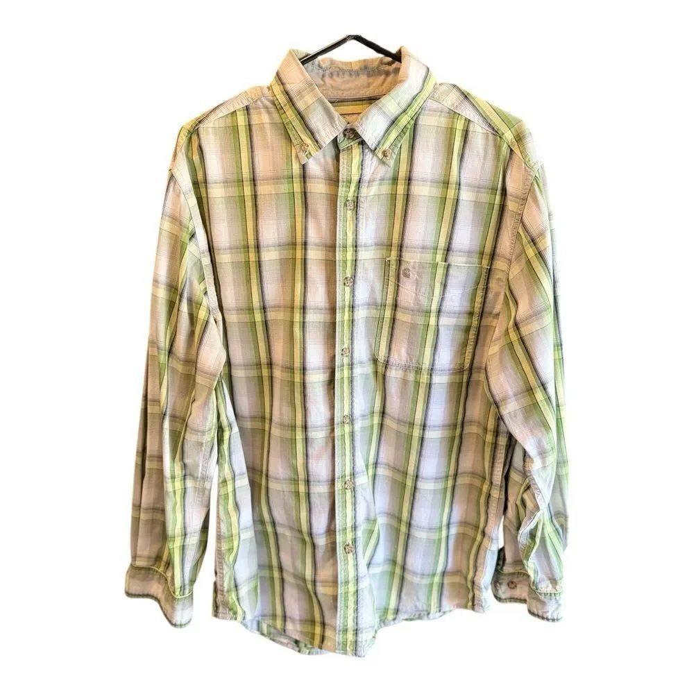 Carhartt Men's Casual Plaid Shirt in Green and White